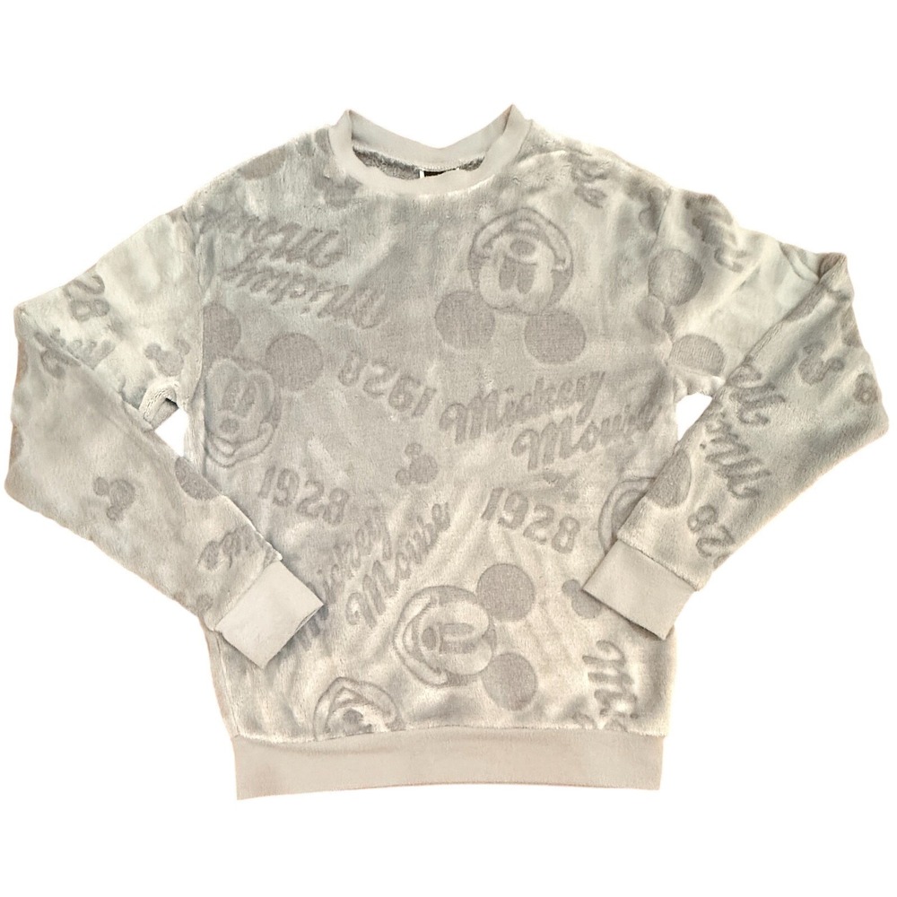 Disney Mickey Mouse‎ Women's XS Gray Fleece Crewneck Sweatshirt All Over Print